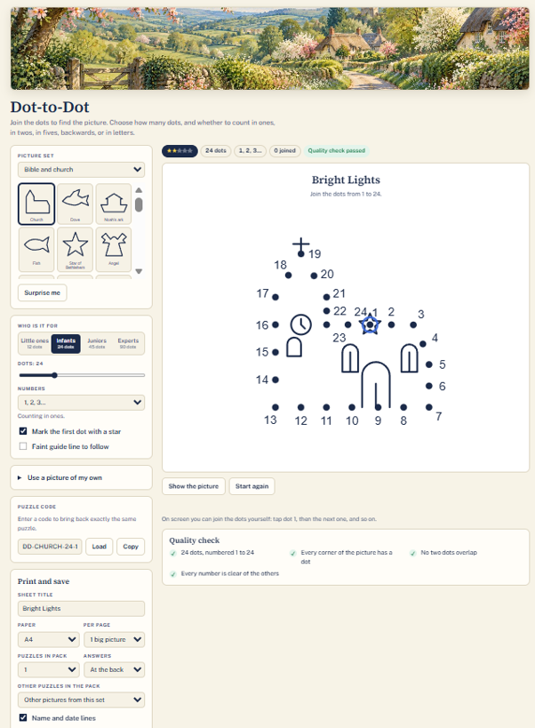 Screenshot of the Dot-to-Dot maker in Pip Nash Puzzle Studio